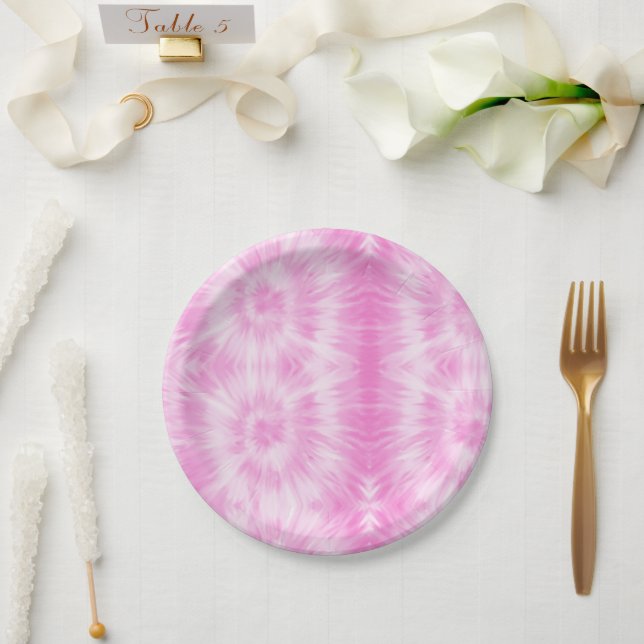 Tiedye Pink Spiral Hippie Tie Dye  Paper Plates (Wedding)