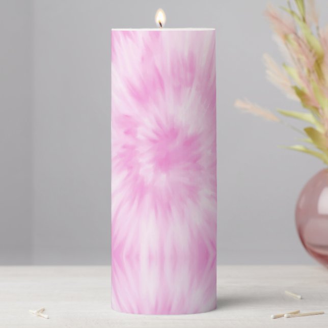 Tiedye Pink Spiral Hippie Tie Dye  Pillar Candle (In Situ)