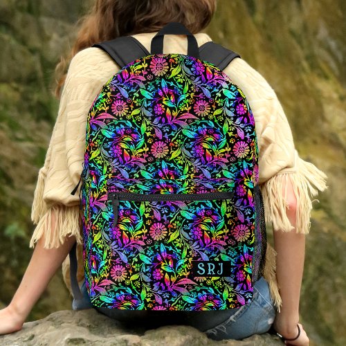 Tiedye Retro Hippie Flower Pattern Custom Monogram Printed Backpack