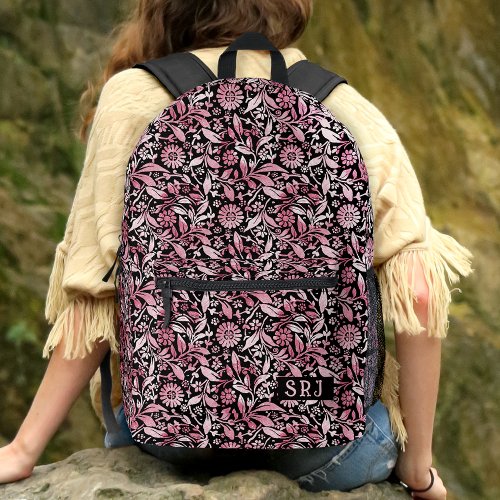 Tiedye Retro Pink Flowers Pattern Custom Monogram Printed Backpack