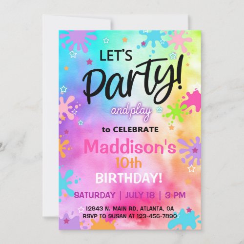 TieDye  Slime Girl Birthday invitation Invitation