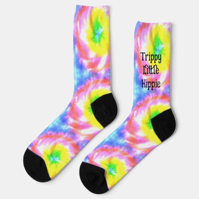 Tiedye Trippy Hippie Psychedelic Retro 70s Custom Socks (Left)