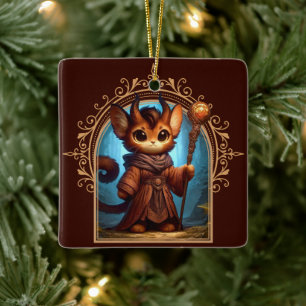 Tiefling Feline Fantasy Adventure Ceramic Ornament
