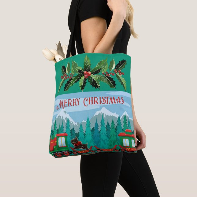 Tiel Merry Christmas Train Tote Bag (Close Up)