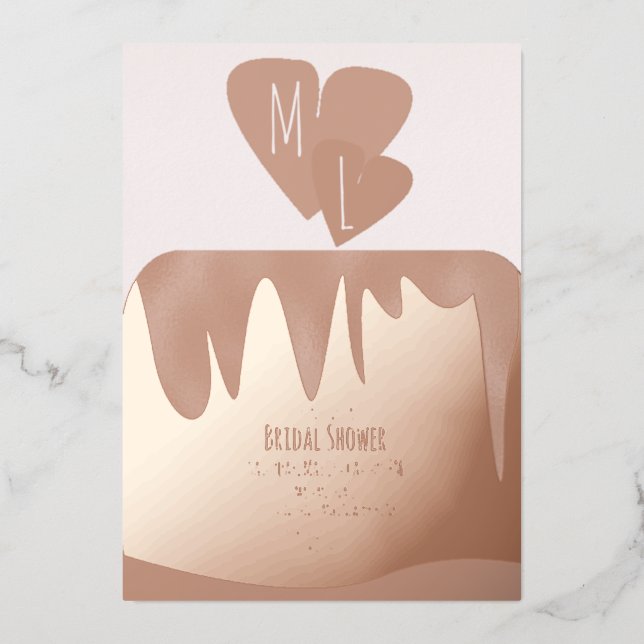 Tiered Cake Bridal Shower Pressed    Foil Invitation (Front)