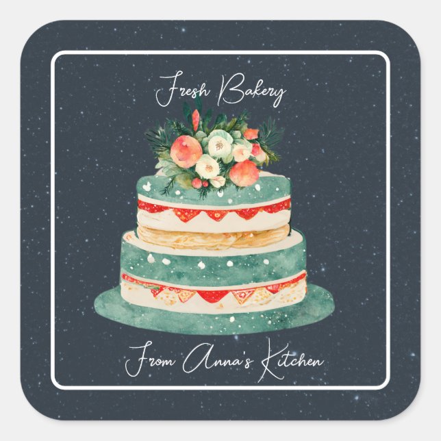 Tiered Cake with Floral Top Bakery Sticker (Front)