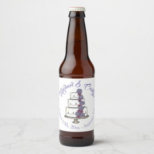 Tiered Purple Floral Wedding Cake Bridal Shower Beer Bottle Label