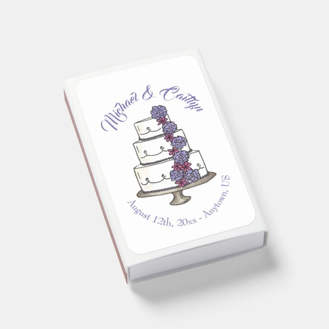 Tiered Purple Floral Wedding Cake Bridal Shower Matchboxes (Front Closed)