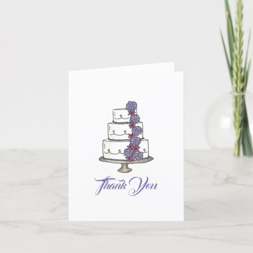 Tiered Purple Floral Wedding Cake Bridal Shower Thank You Card