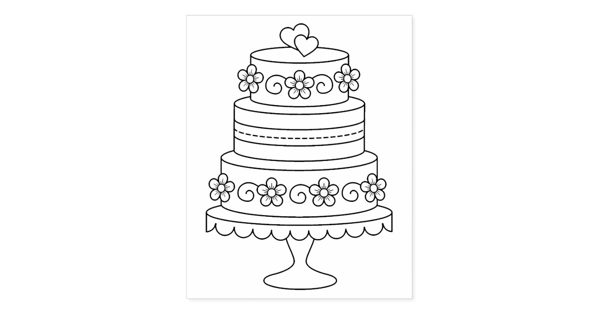 Download Tiered Wedding Cake Coloring Page Rubber Stamp | Zazzle.com