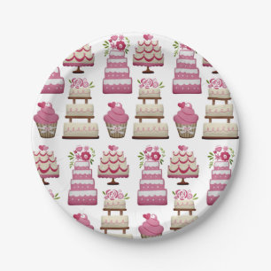 Tiered Wedding Cakes Cute Pattern Paper Plates