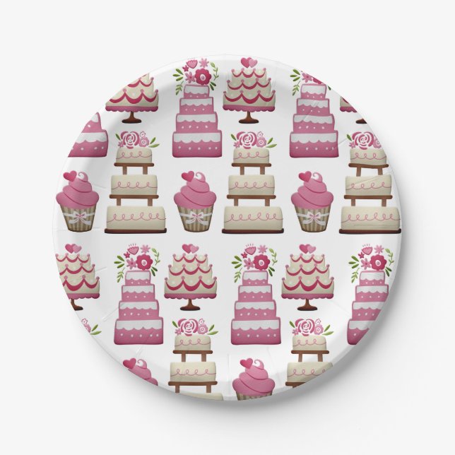 Tiered Wedding Cakes Cute Pattern Paper Plates (Front)