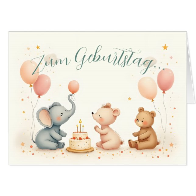 Tierische Geburtstagsfreude mit Ballons Card (Front Horizontal)