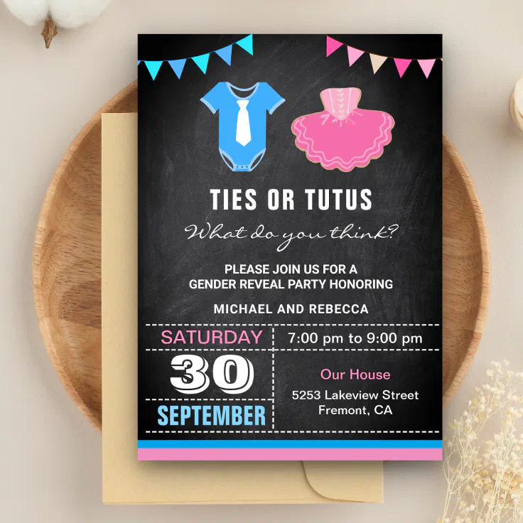 Ties or Tutus Gender Reveal Party Invitation Zazzle