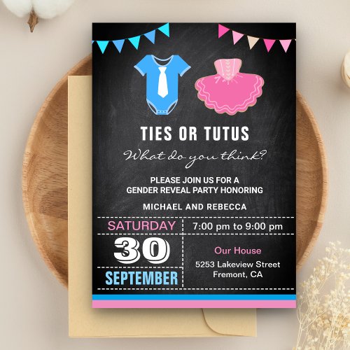 Ties or Tutus Gender Reveal Party Invitation