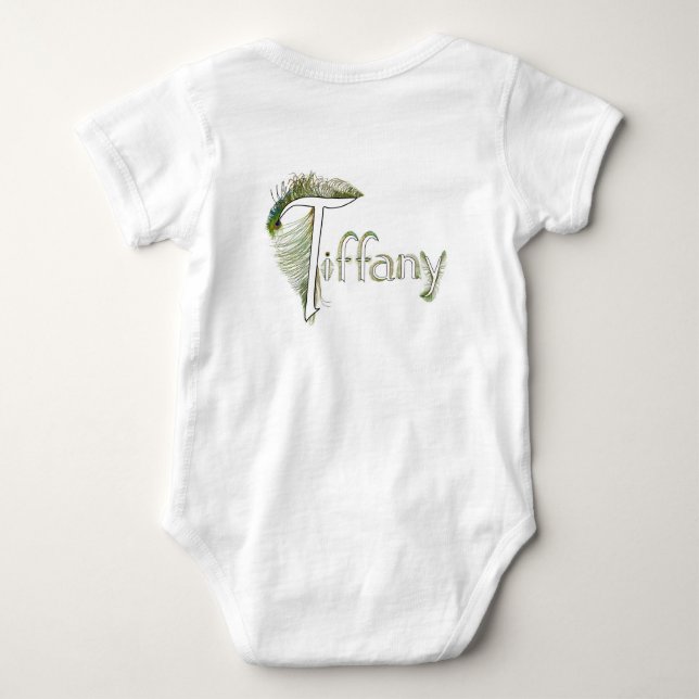 TIFFANY baby back peacock alphabet jumper Baby Bodysuit (Back)