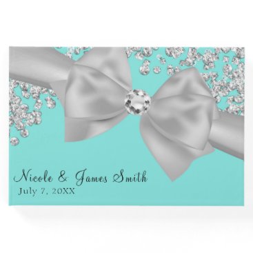 Tiffany Blue Big White Bow Diamonds Chic Wedding Guest Book Tiffany Blue Big White Bow Diamonds Chic Wedding Guest Book