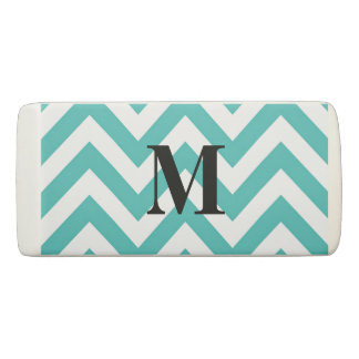 Tiffany Blue Chevron with Monogram Eraser