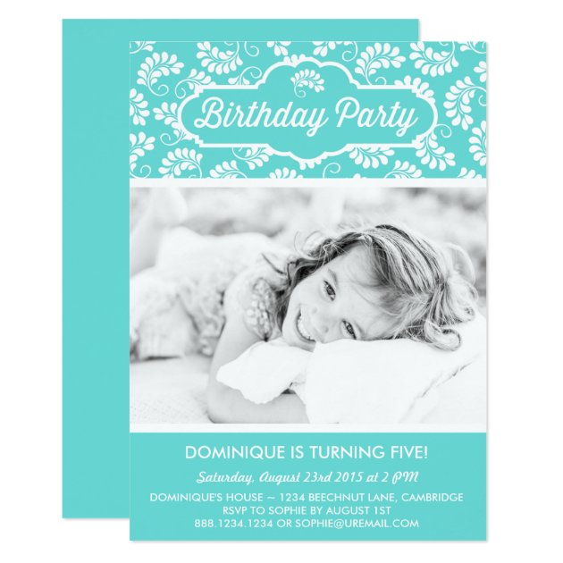 TIFFANY BLUE FLORAL PATTERN BIRTHDAY INVITATION