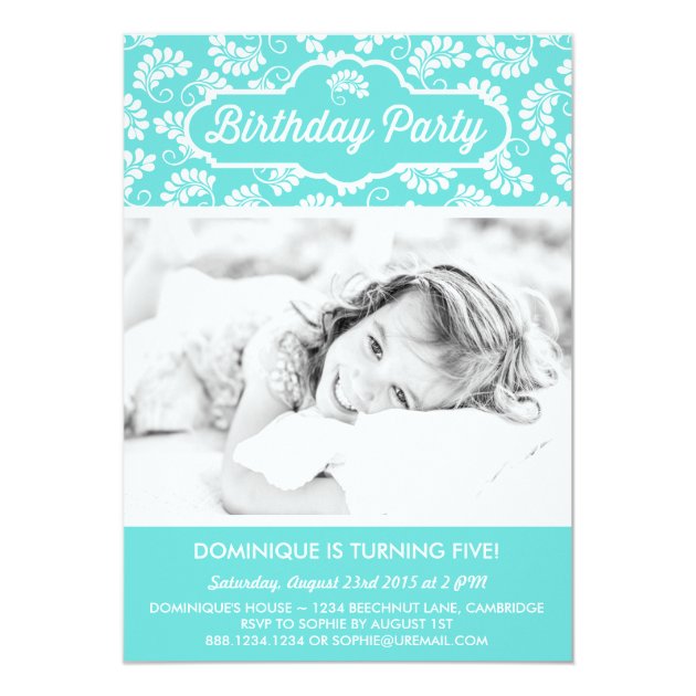 TIFFANY BLUE FLORAL PATTERN BIRTHDAY INVITATION