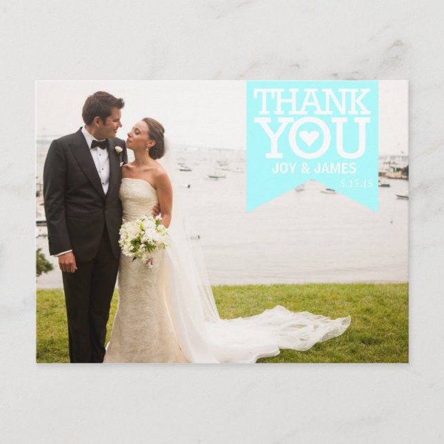 Tiffany Blue Ribbon Thank You Wedding Postcard (Front)