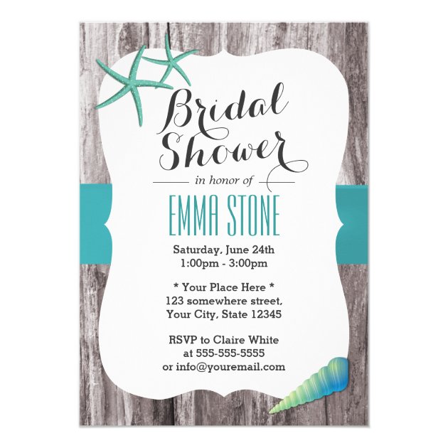 Tiffany Blue Seashells Beach Theme Bridal Shower Invitation