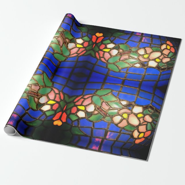 Tiffany Dogwood Stained Glass Wrapping Paper (Unrolled)