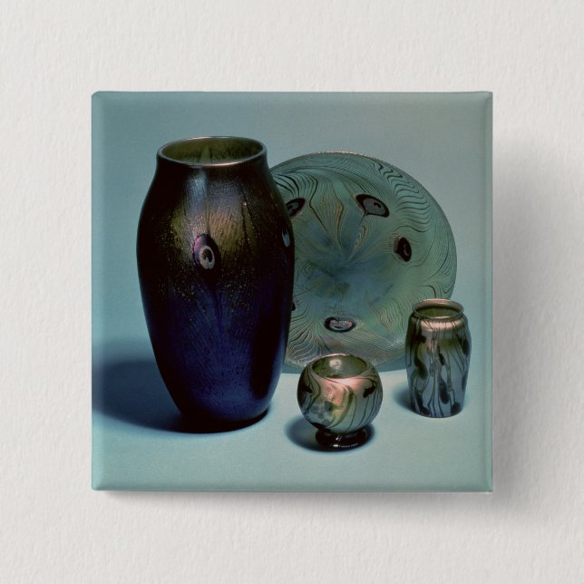 Tiffany favrile plate and vases pinback button (Front)