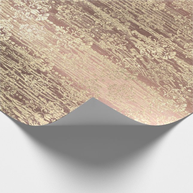 Tiffany Foxier Rose Pink Blush Damask Wood Rustic Wrapping Paper (Corner)