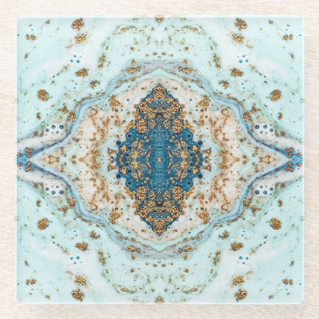 Tiffany Gold: Luxury Marble Seamless Glass Coaster (Front)