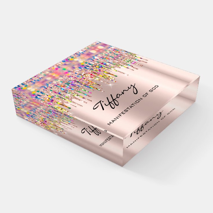 Tiffany Holographic Rose Girly Drips Name Meaning Paperweight Zazzle