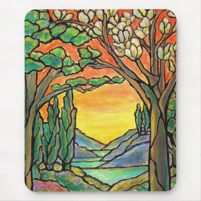 Tiffany Landscape Stained Glass Design ART! Mouse Pad (Front)