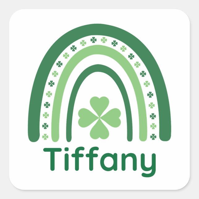 Tiffany Name Clover Boho Rainbow Square Sticker (Front)