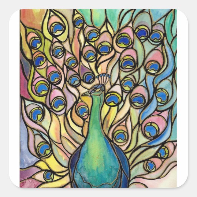 Tiffany Peacock Stained Glass style ART sticker (Front)