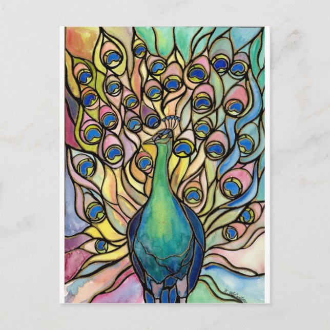 Tiffany Peacock Stained Glass style ARTpostcard Postcard (Front)
