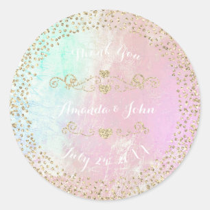 Tiffany Pink Pearly Gold Save the Date Thank You Classic Round Sticker