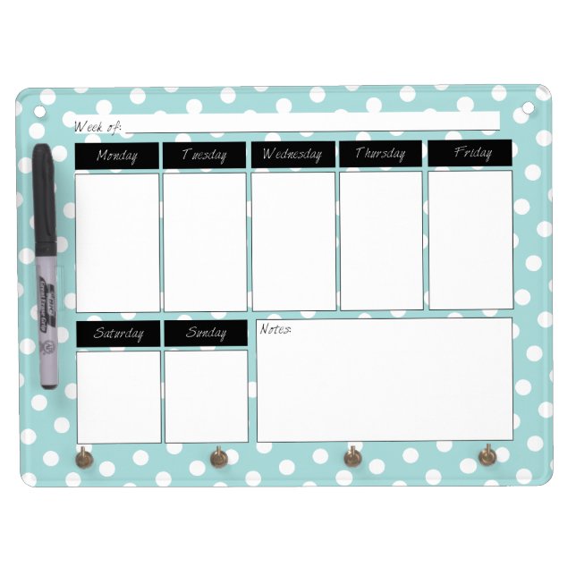 Tiffany Polka Dot Weekly Calendar Dry Erase Board (Front)