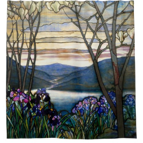 Tiffany Stained Glass Magnolias Irises Art Nouveau Shower Curtain