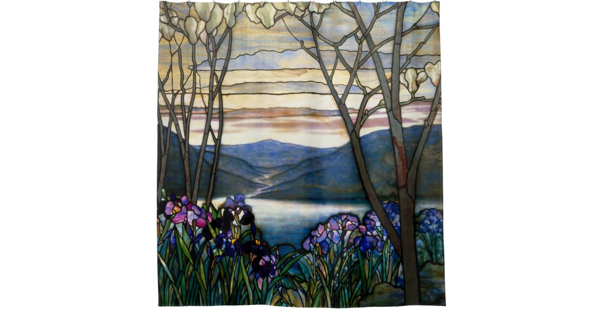 Tiffany Stained Glass Magnolias Irises Art Nouveau Shower Curtain Zazzle Com