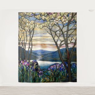 Tiffany Stained Glass Magnolias Irises Art Nouveau Tapestry