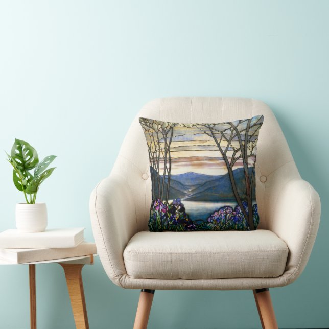 Tiffany Stained Glass Magnolias Irises Art Nouveau Throw Pillow (Chair)