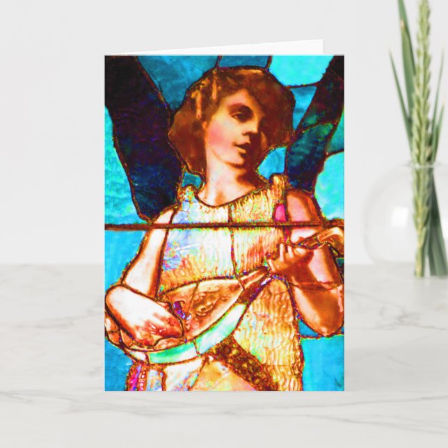 Tiffany Stained Glass Musical Angel Card (Front)