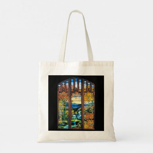 Tiffany Stained Glass Window Autumn Landscape Tote Bag