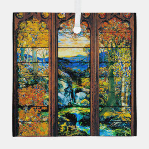 Tiffany Stained Glass Window Fall Landscape Glass Ornament