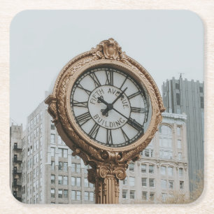 Tiffany Street Clock in New York Square Paper Coaster