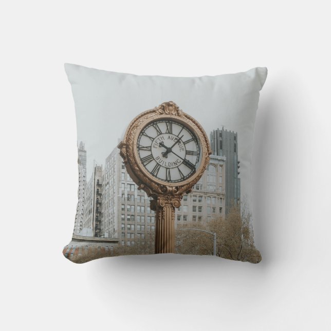 Tiffany Street Clock in New York Throw Pillow (Front)