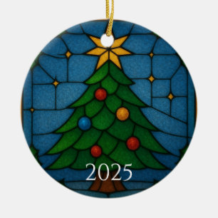 Tiffany Style Stained Glass Christmas Tree Design  Ceramic Ornament