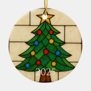 Tiffany Style Stained Glass Christmas Tree Design  Ceramic Ornament