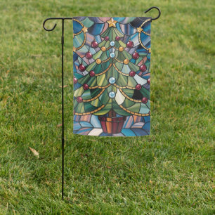Tiffany-Style Stained Glass Christmas Tree Garden Flag