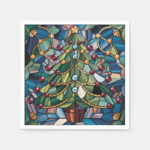 Tiffany-Style Stained Glass Christmas Tree Napkins